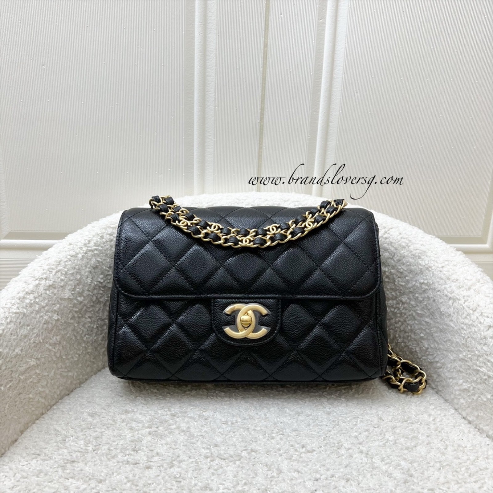 Chanel 25P Seasonal Small / Mini Flap Bag in Black Caviar and Aghw ( )