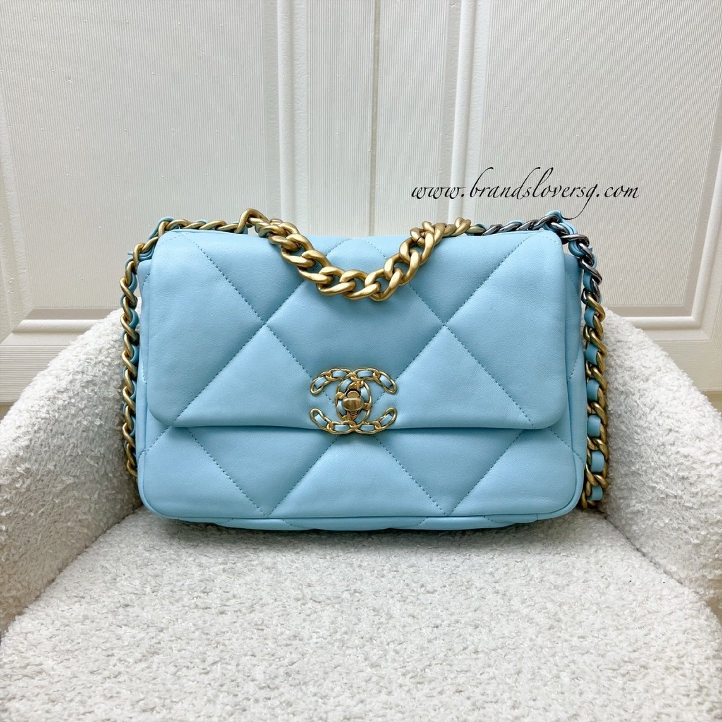Chanel 19 Small Flap In Sky Blue Lambskin And 3-Tone Hardware ( ) Bag