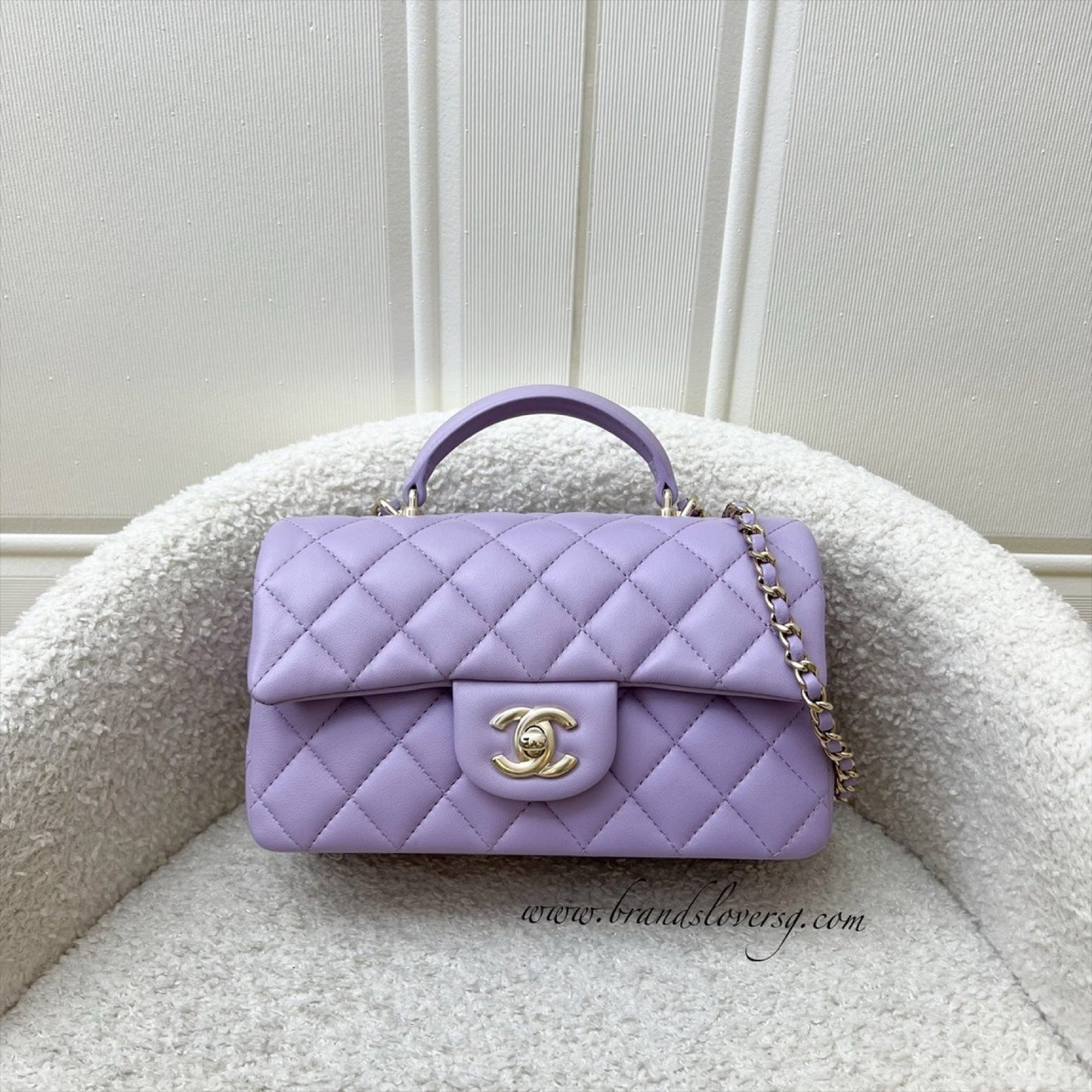 Chanel Top Handle Mini Rectangle Flap In 24P Lilac Lambskin Lghw ( ) Bag