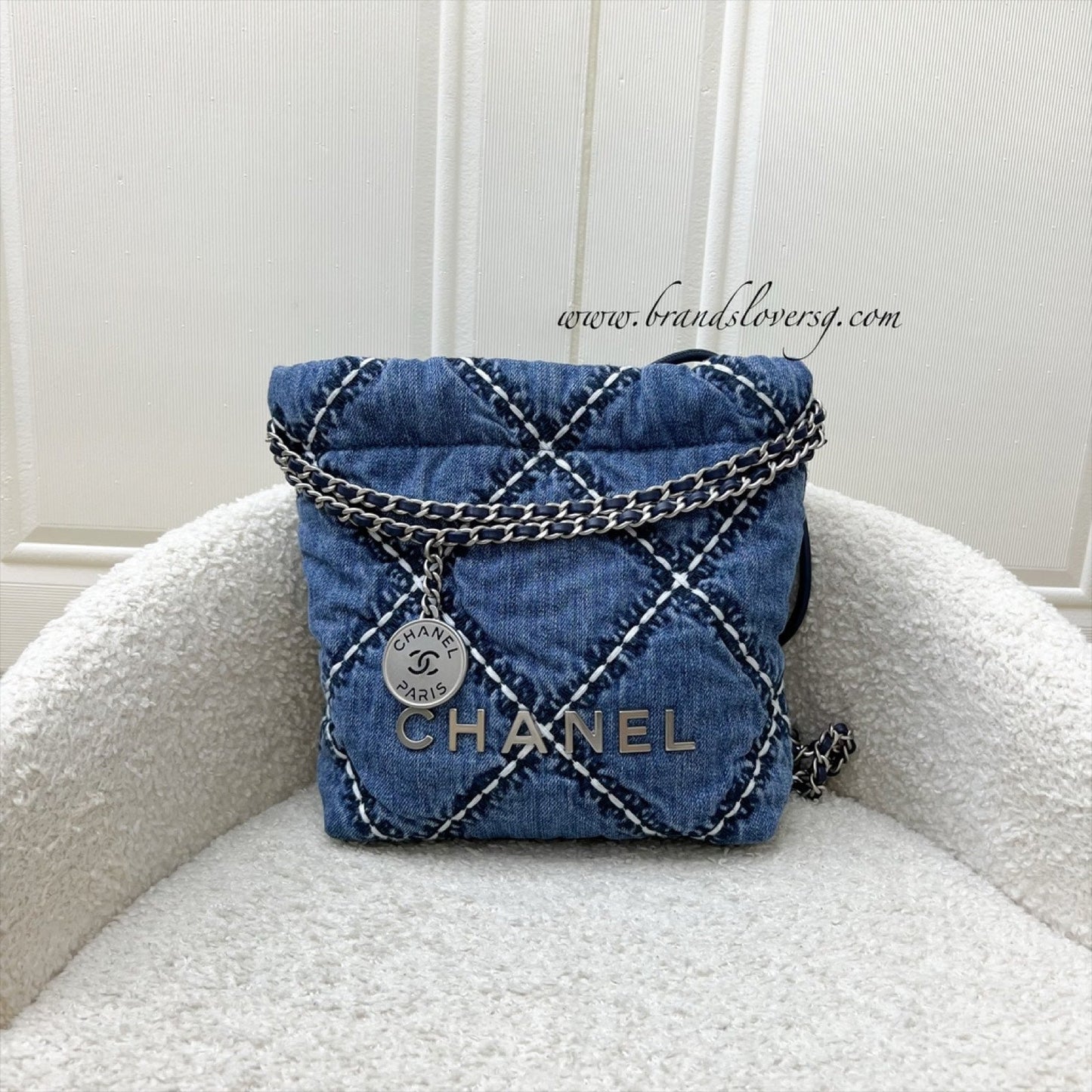 Chanel 22 Mini Hobo Bag in 24P Denim Fabric and SHW (Model: AS3980)