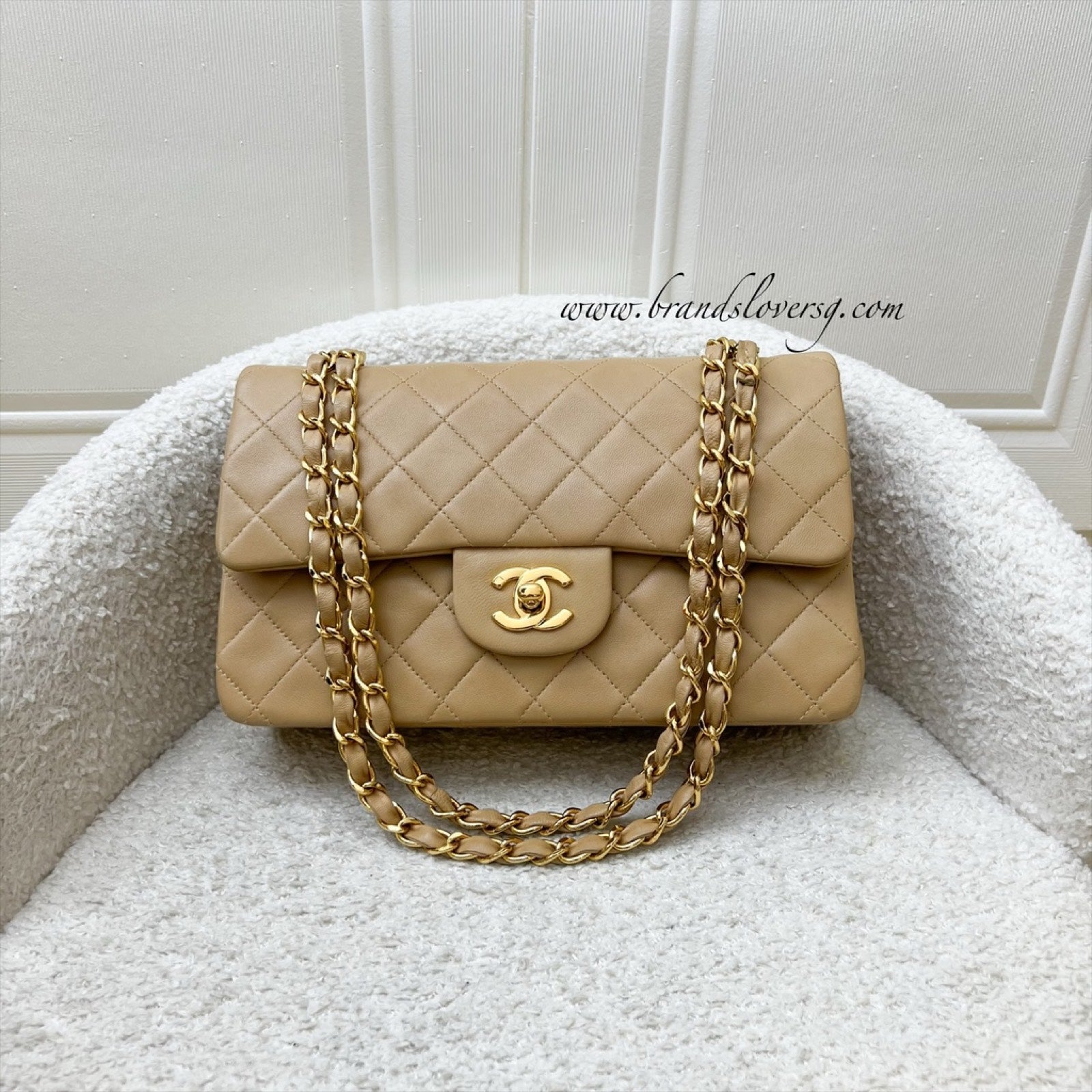 Chanel Small Classic Flap Cf in Milk Tea Beige Lambskin and 24K Gold Plated Hw Handbag
