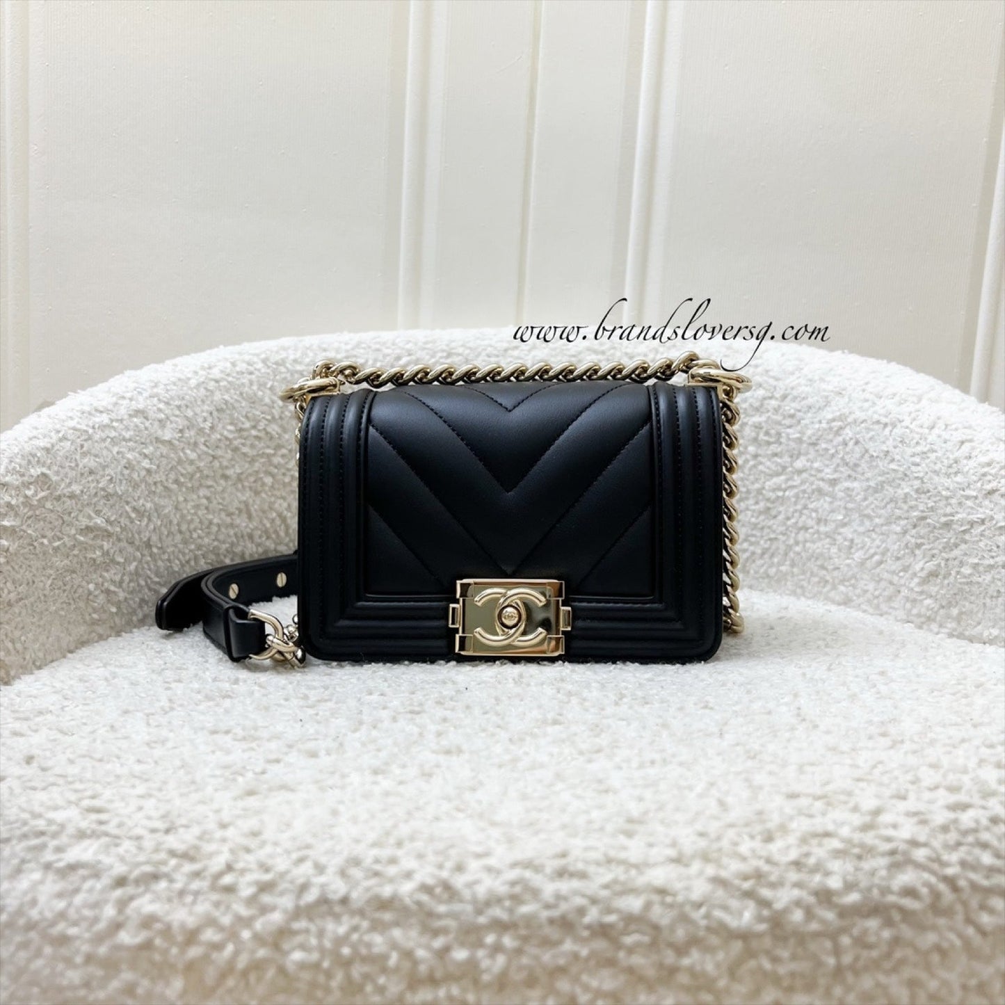 Chanel Micro Boy Flap in Black Chevron Quilted Lambskin and Lghw ( ) Handbag