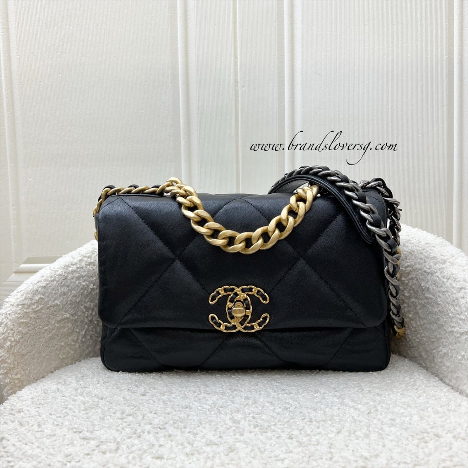 Chanel 19 Small Flap in Black Goatskin and 3 Tone Hw ( ) Handbag