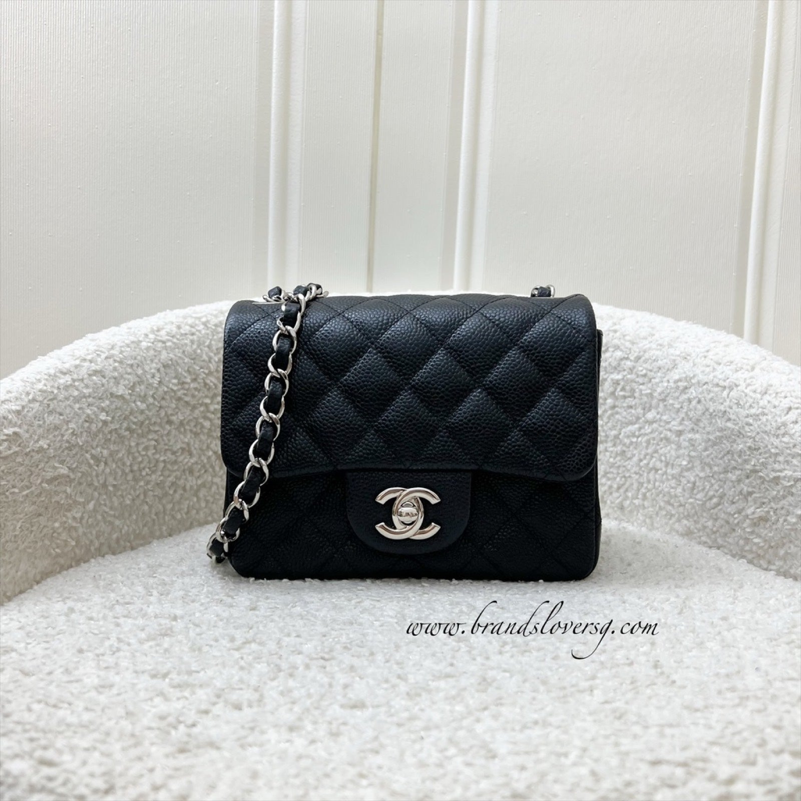 Chanel Classic Square Mini Flap In Black Caviar And Shw Bag