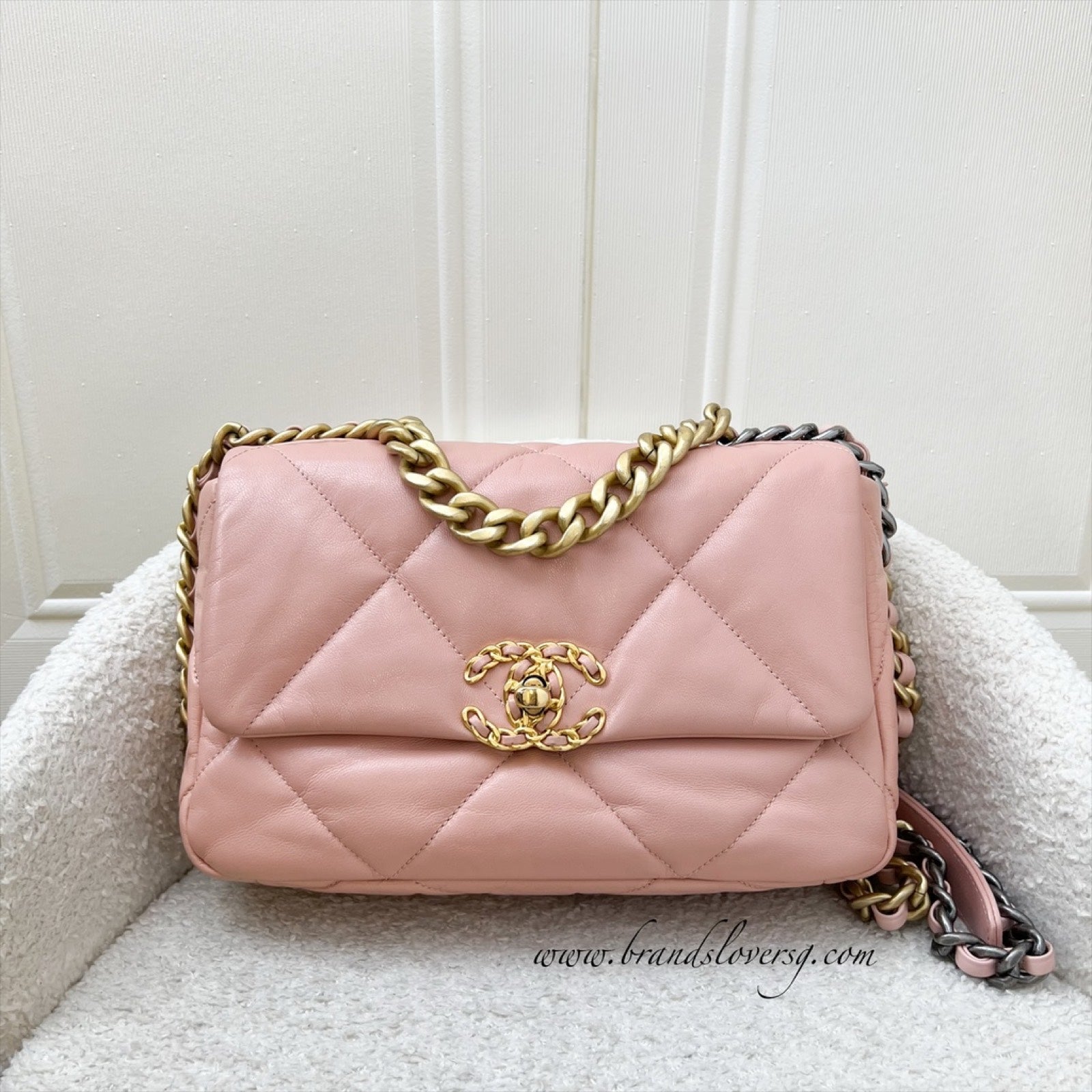 Chanel 19 Small Flap in Light Pink Goatskin and 3 Tone Hw Handbag