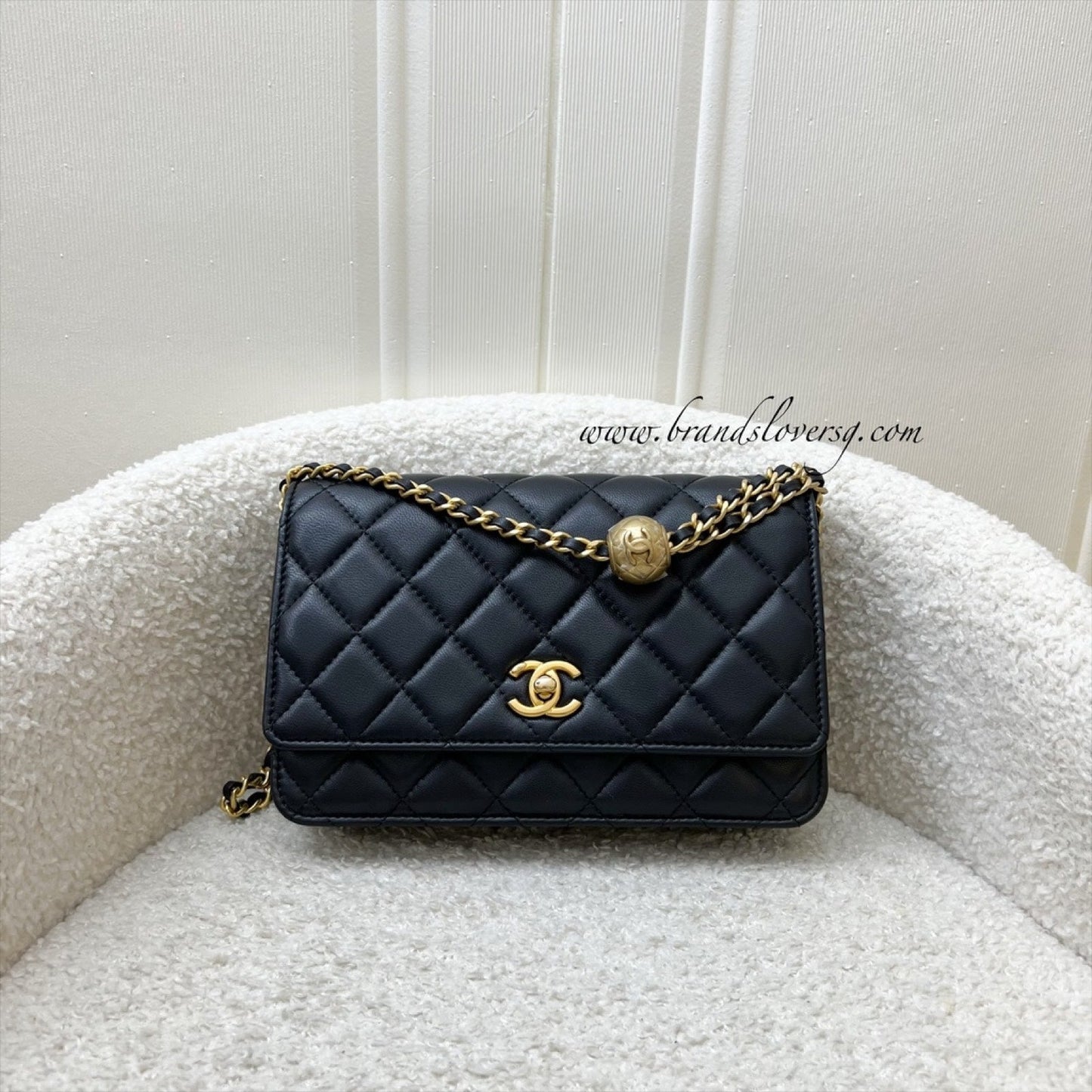 Chanel Pearl Crush Wallet on Chain WOC in Black Lambskin and Aghw ( ) Handbag