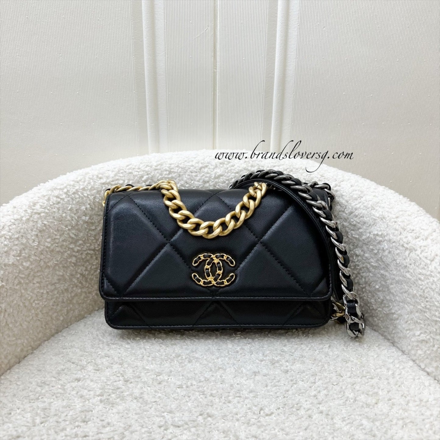 Chanel 19 Wallet on Chain WOC in Black Lambskin and 3 Tone Hw ( ) Handbag
