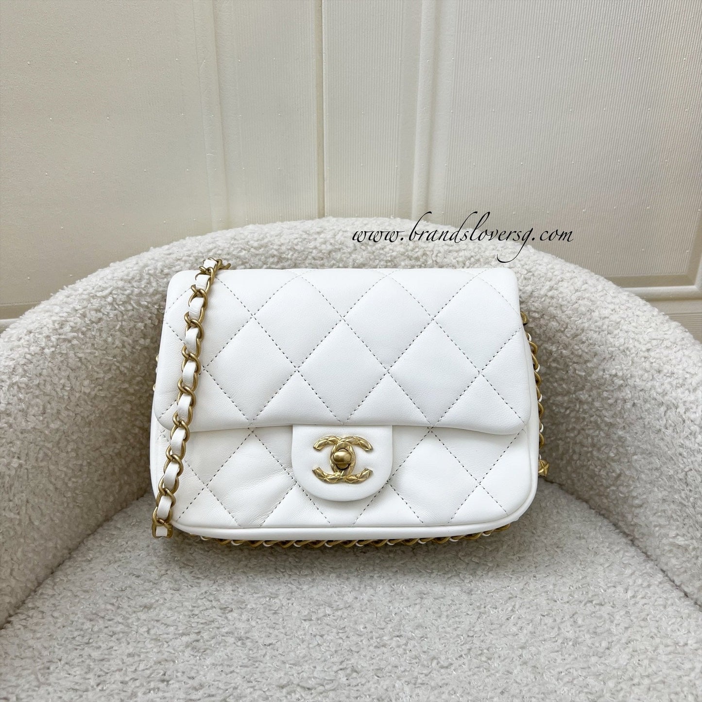 Chanel Seasonal Flap In White Lambskin And Aghw Bag