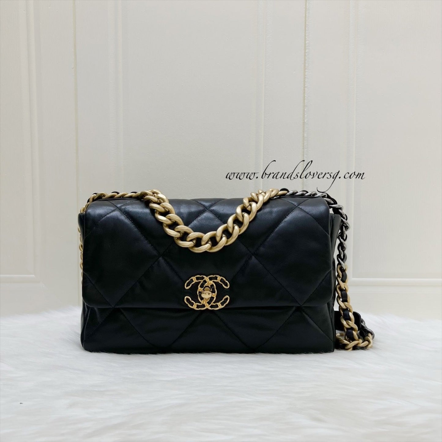 Chanel 19 Medium Large Flap In Black Goatskin And 3-Tone Hw Bag