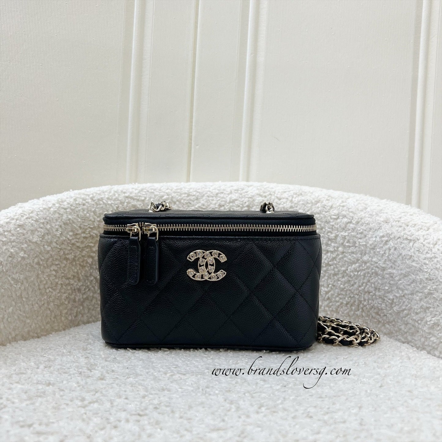 Chanel 25P Crystals Logo Vanity in Black Caviar and Lghw Handbag