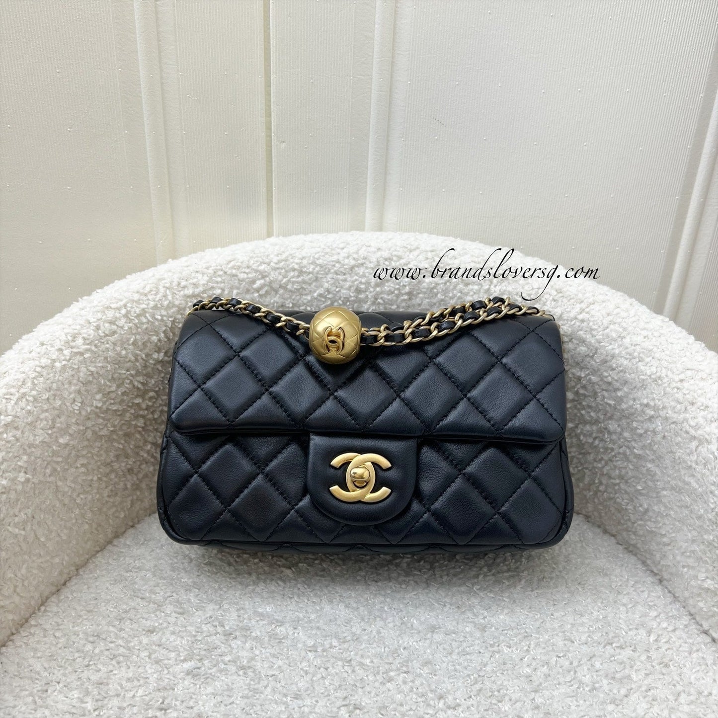 Chanel Pearl Crush Mini Rectangular Flap In Black Lambskin And Aghw Bag