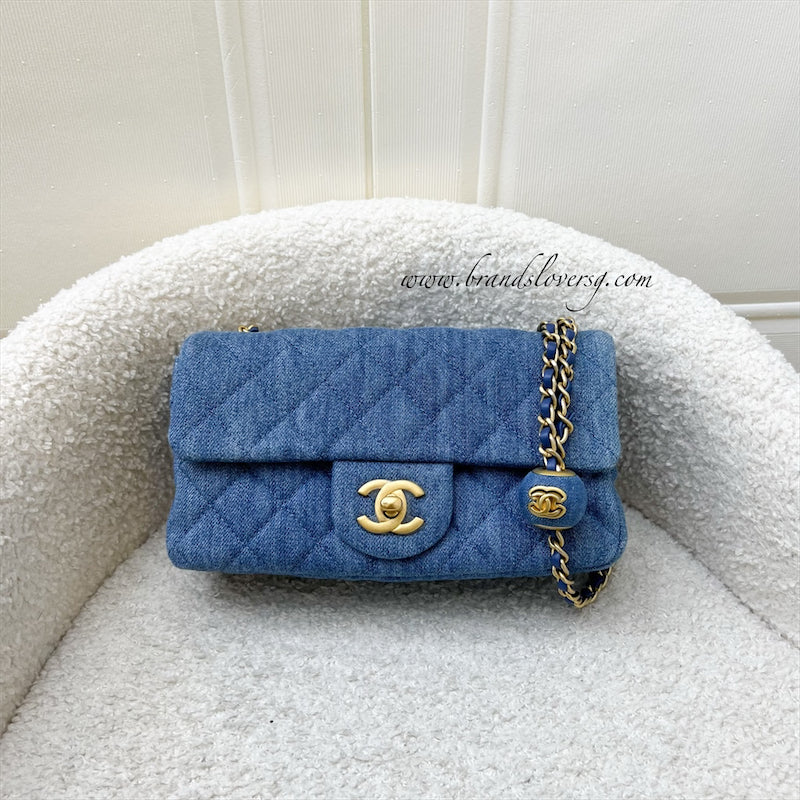 Chanel 22C Pearl Crush Rectangle Mini Flap in Denim,blue Leather and Aghw ( ) Handbag