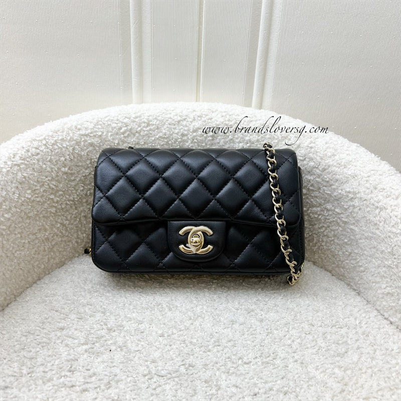Chanel 24K Extra Mini Rectangle Classic Flap In Black Lambskin And Ghw (model: AS5219)