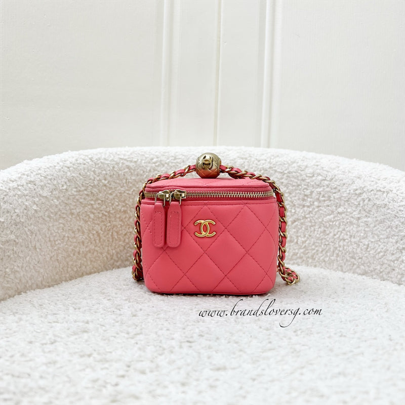 Chanel Pearl Crush Mini Cube Vanity In Coral Pink Lambskin And Aghw ( ) Bag
