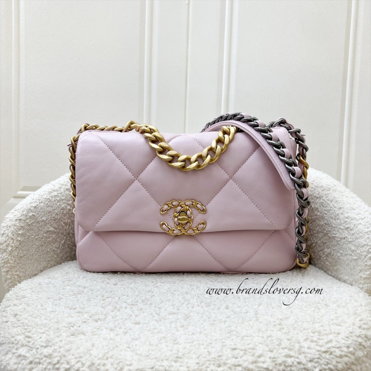 Chanel 19 Small Flap in 21S Rose Clair Light Pink Lambskin and 3 Tone Hw Handbag