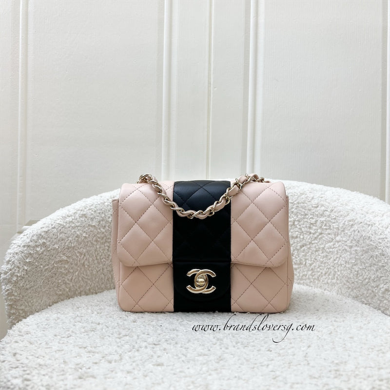 Chanel Classic Square Mini Flap in Bicolor Beige and Black Lambskin and Lghw Handbag