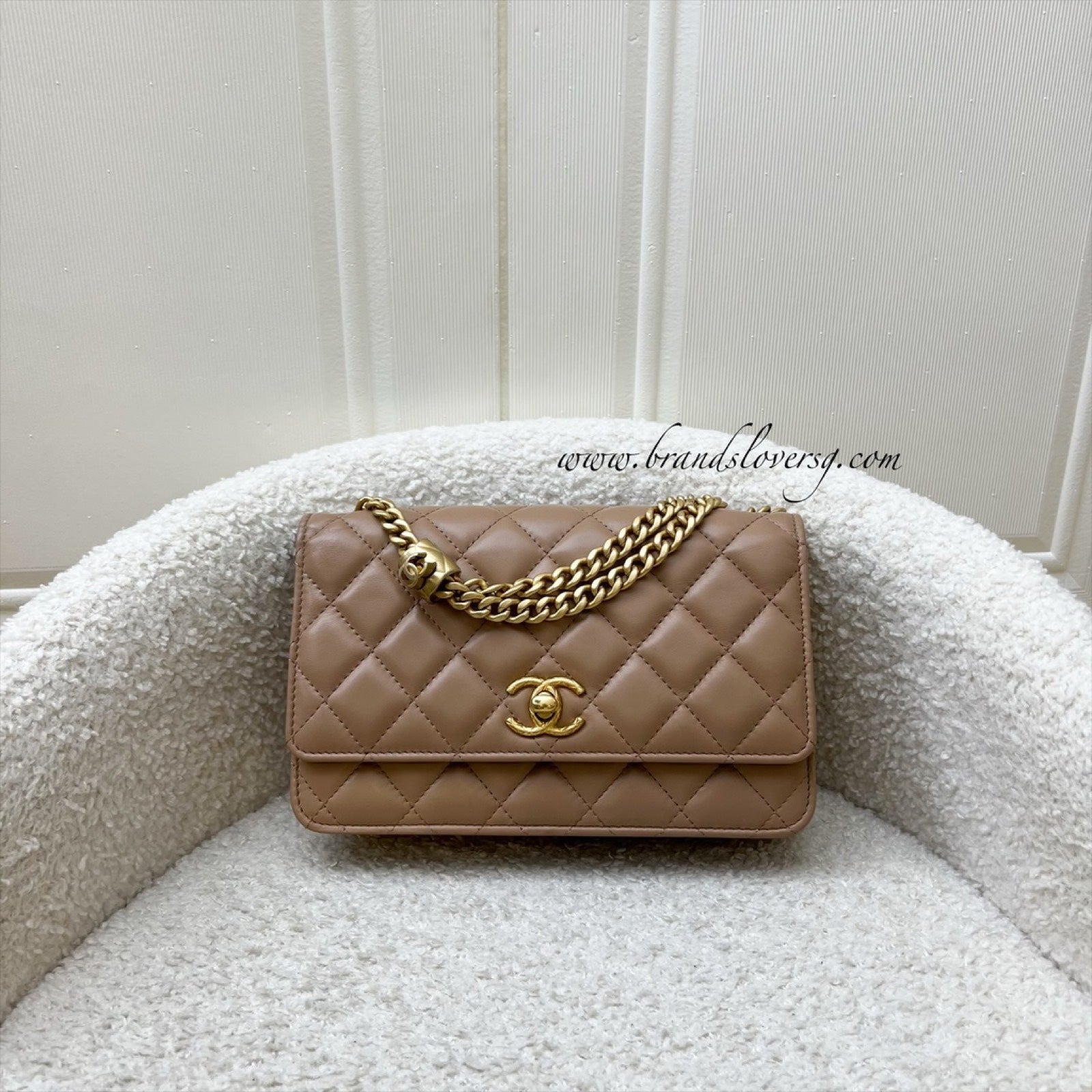 Chanel 22K Wallet On Chain Woc With Adjustable Chain In Dark Beige Lambskin And Aghw ( ) Bag