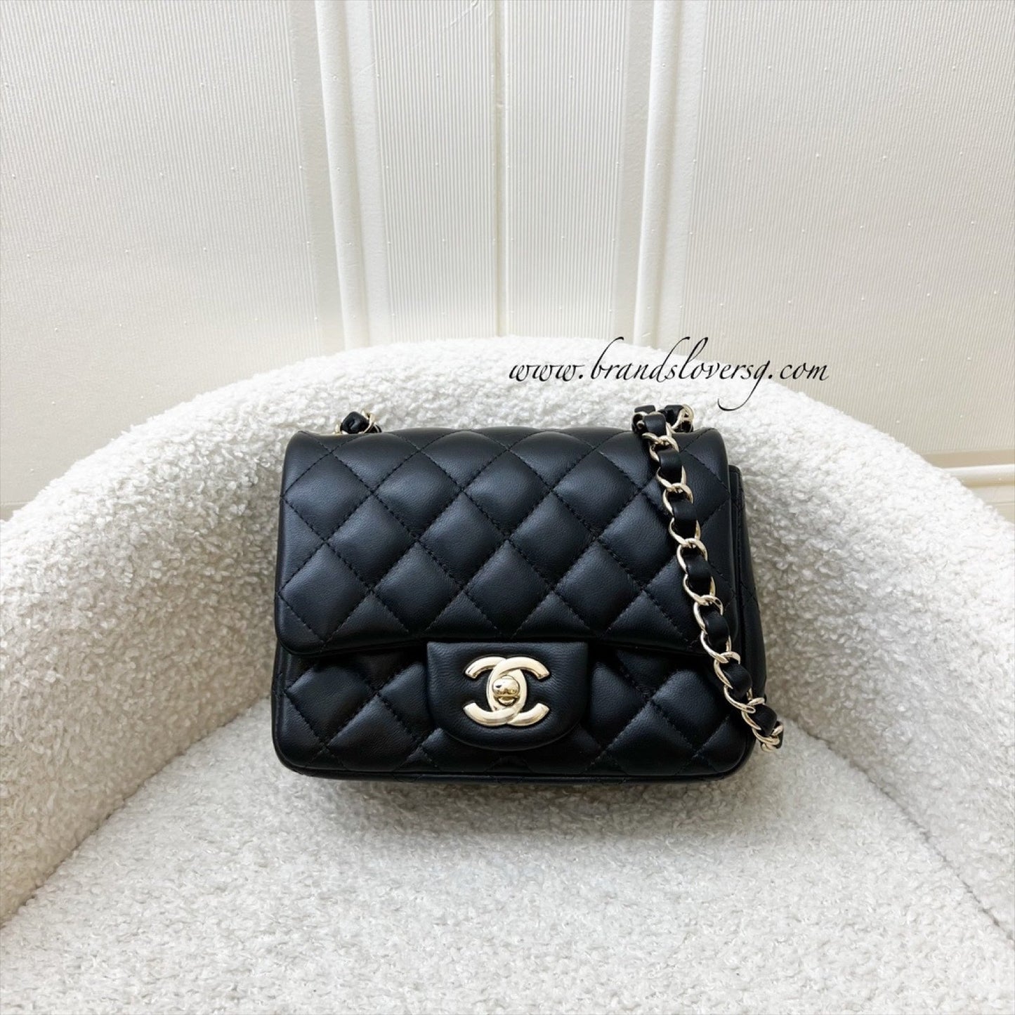 Chanel Classic Square Mini Flap in Black Lambskin and Lghw ( ) Handbag
