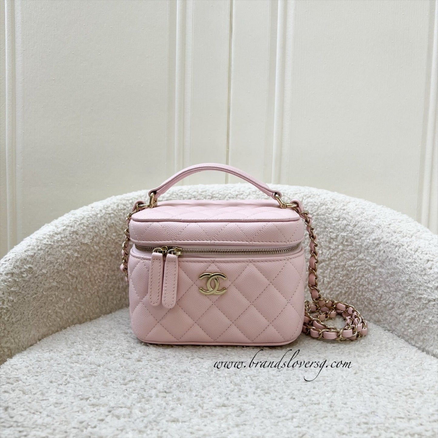 Chanel 22S Top Handle Vanity Case with Chain in Pink Caviar Lghw ( ) Handbag