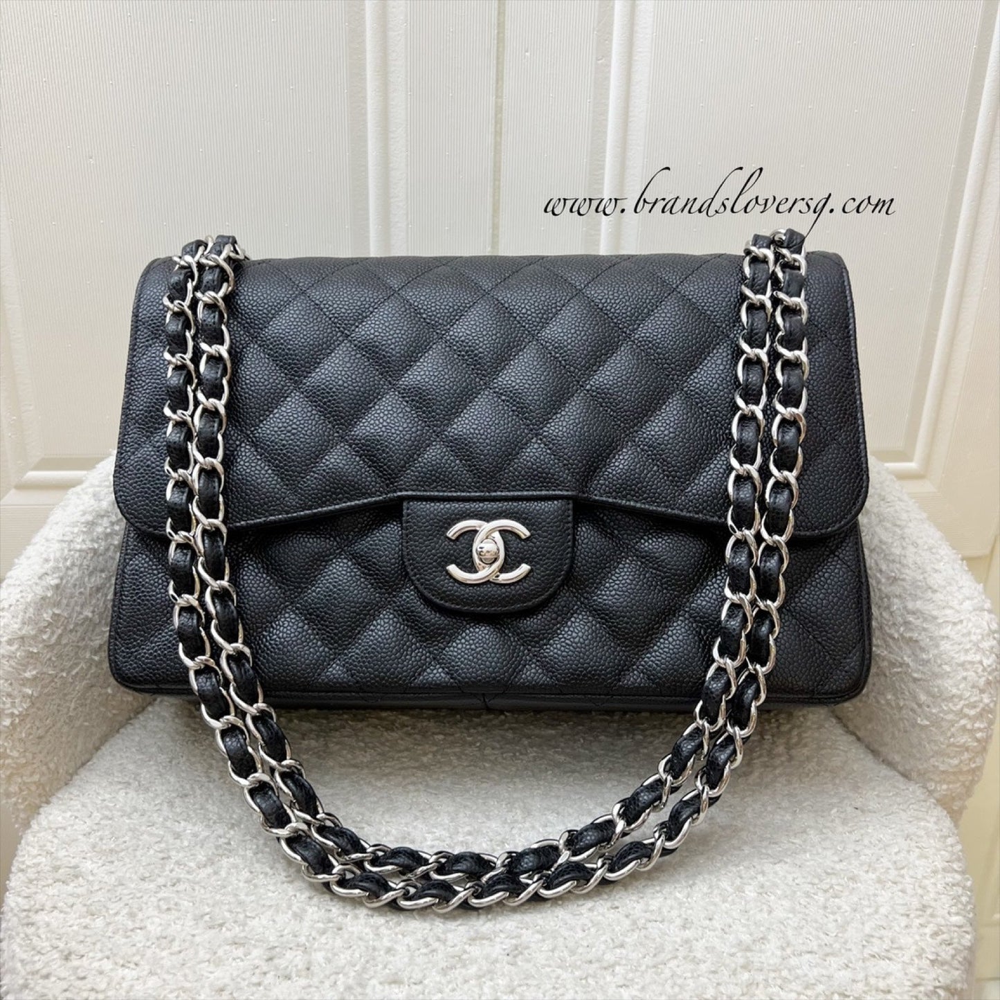 Chanel Jumbo Classic Flap Df In Black Caviar And Shw Bag