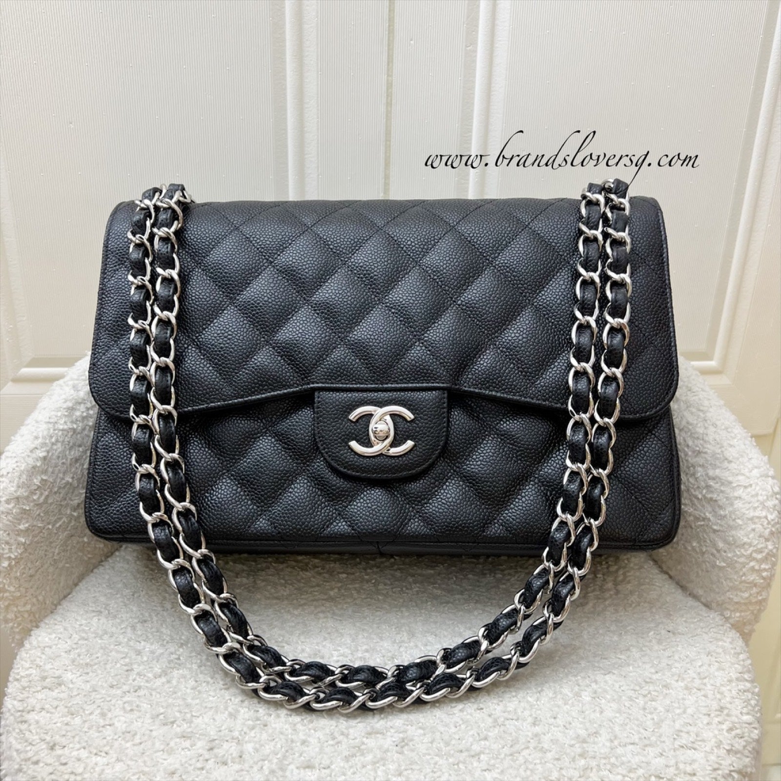 Chanel Jumbo Classic Flap Df In Black Caviar And Shw Bag