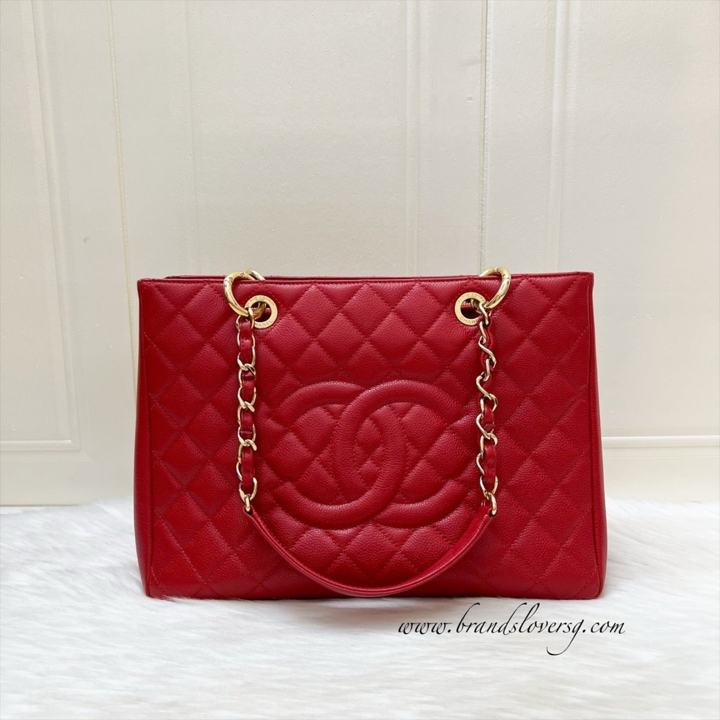 Chanel Grand Shopping Tote Gst In Red Caviar And Ghw