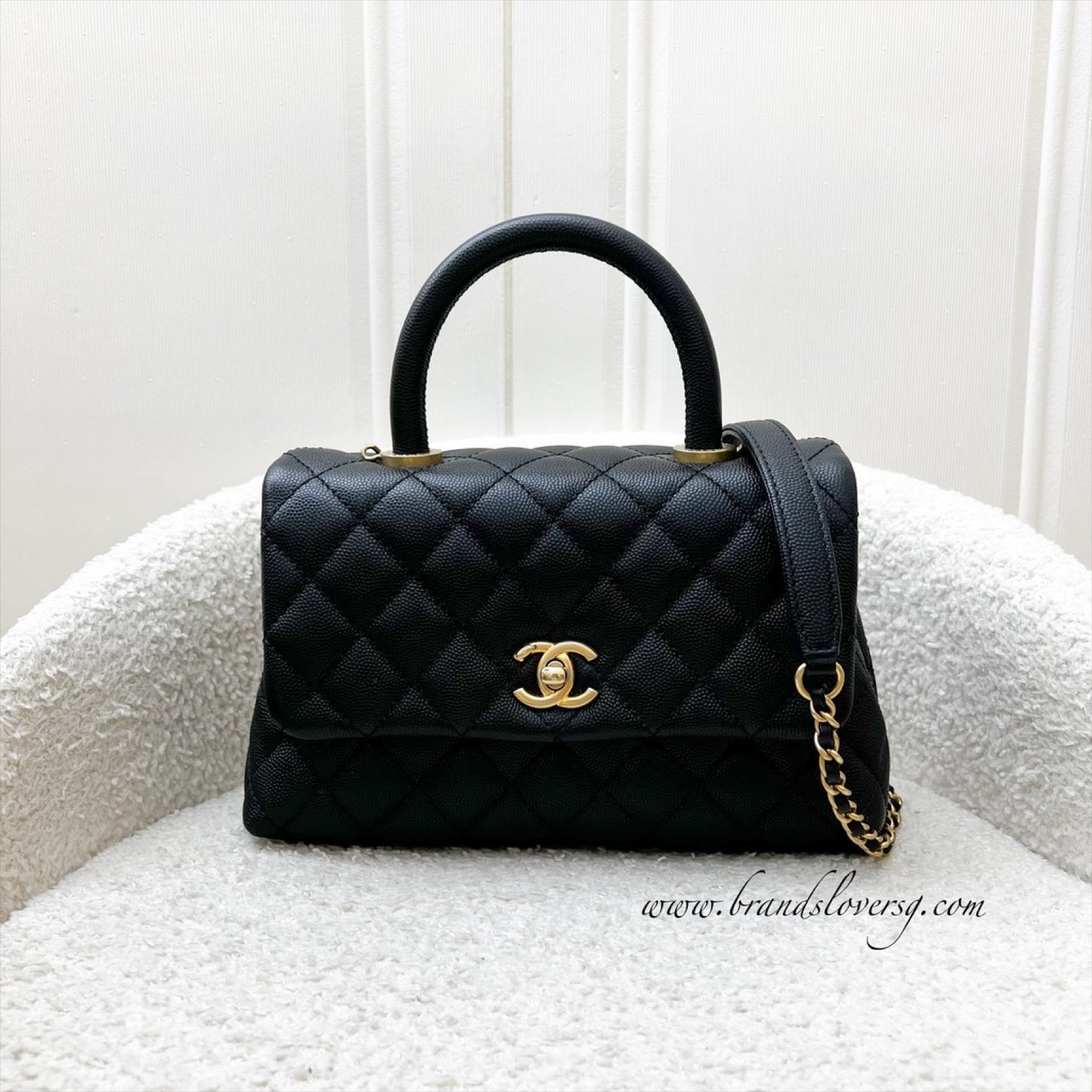 Chanel Small 24CM Coco Handle Flap in Black Caviar and Aghw ( ) Handbag