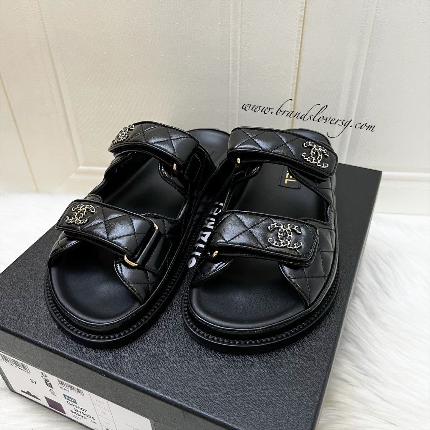 Chanel 24P Dad Sandal in Black Quilted Leather and GHW Sz 37