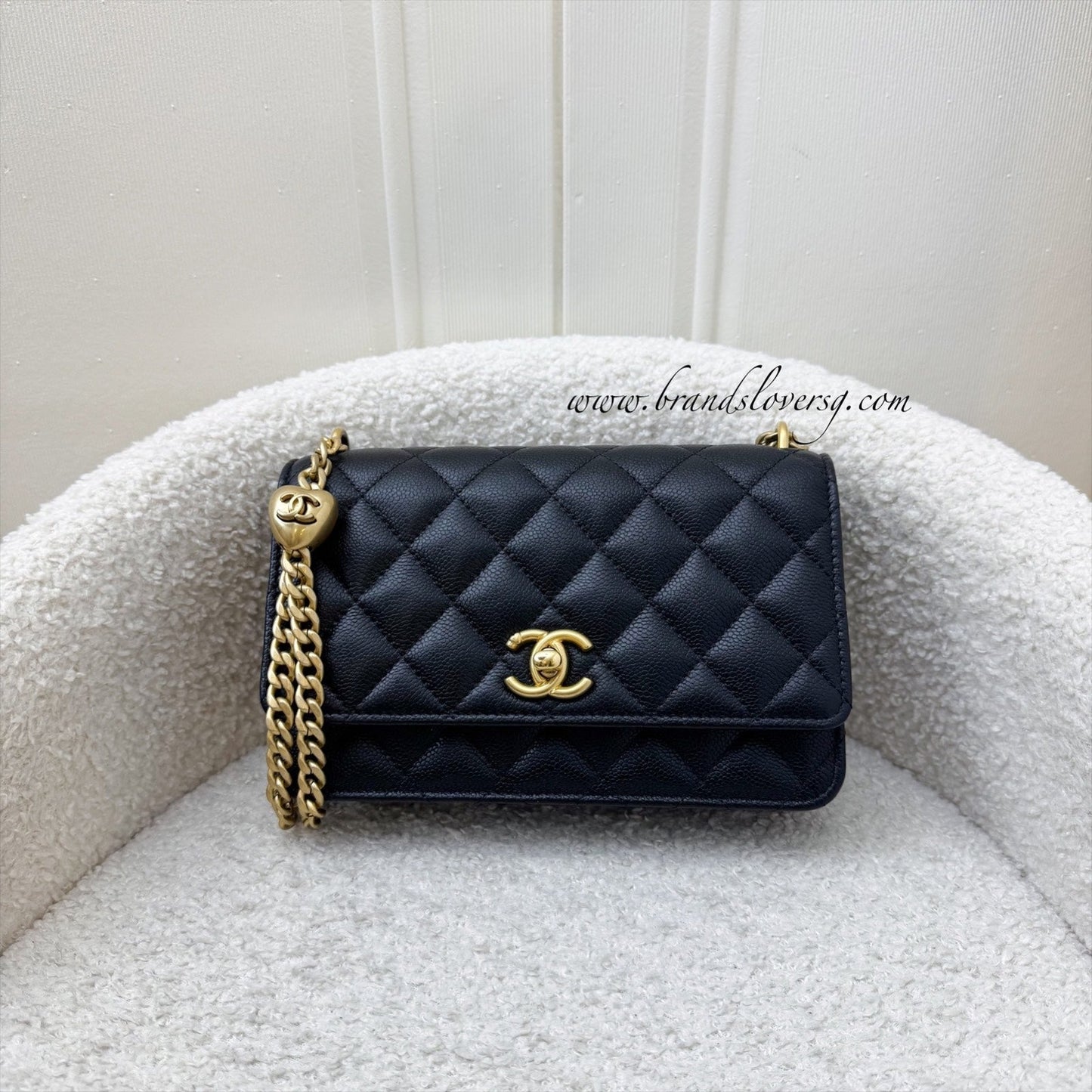 Chanel 24P Heart Adjustable Wallet On Chain Woc In Black Caviar And Aghw ( ) Bag