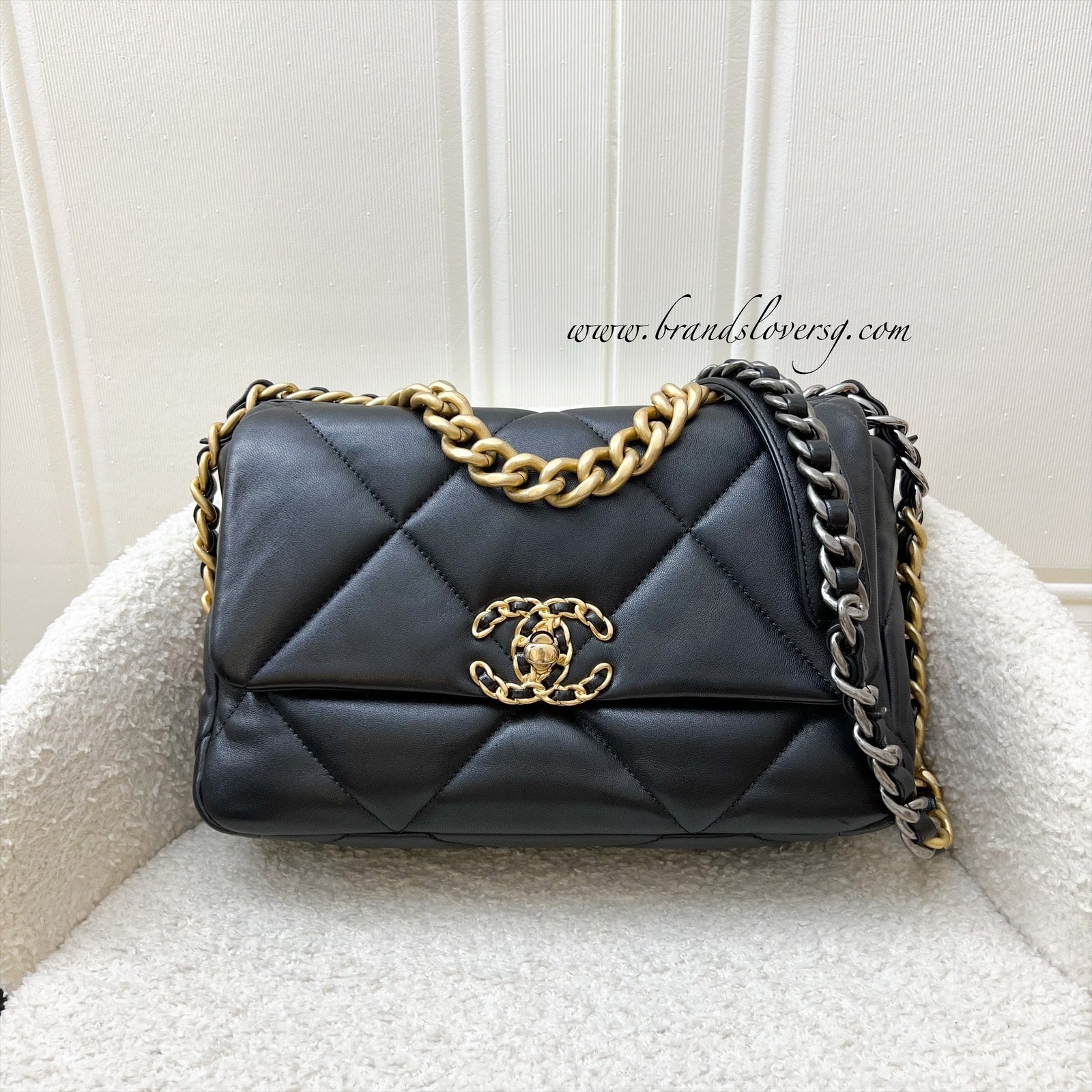 Chanel 19 Small Flap In Black Lambskin And 3-Tone Hw ( ) Bag