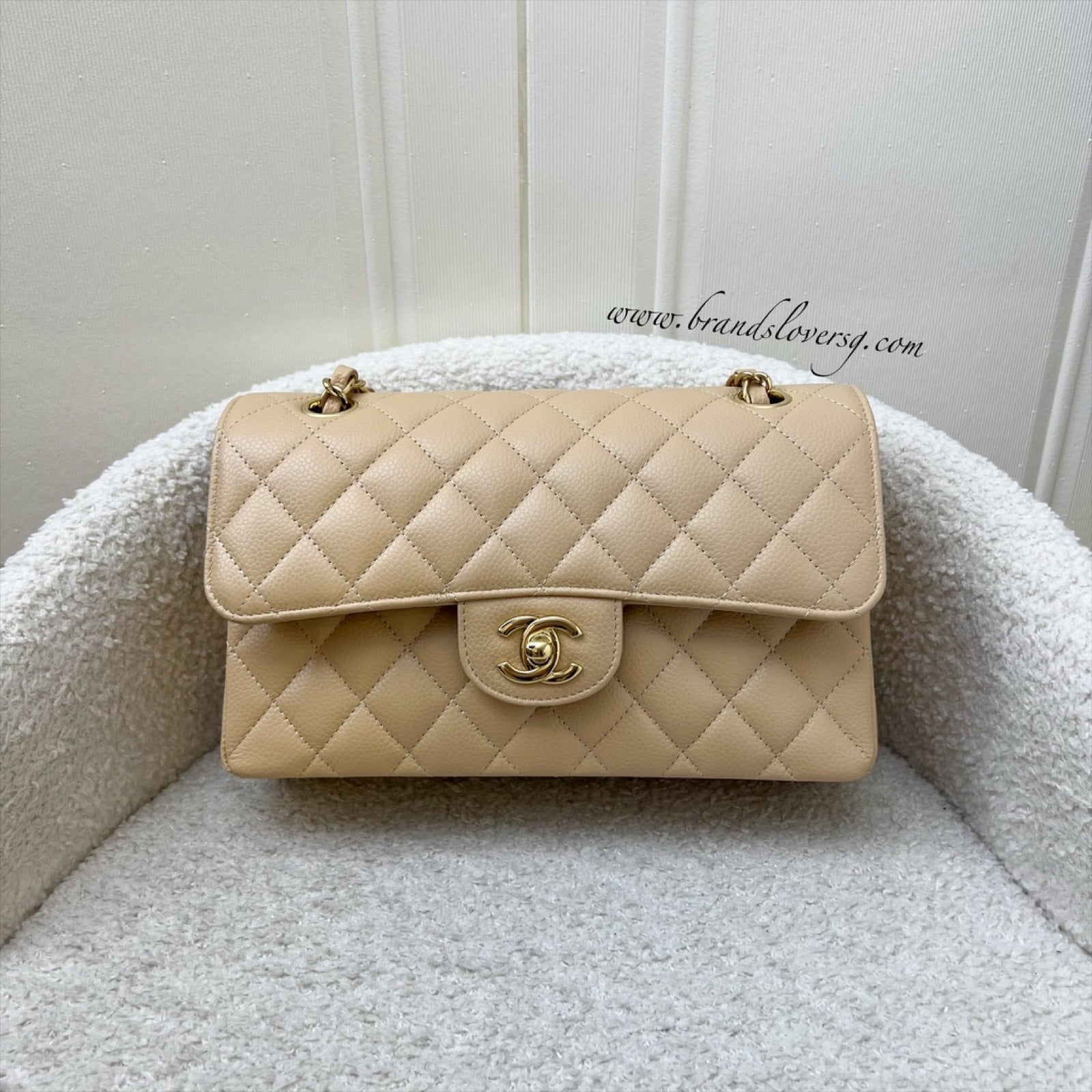 Chanel Small Classic Flap Cf In Beige Caviar And Ghw Bag