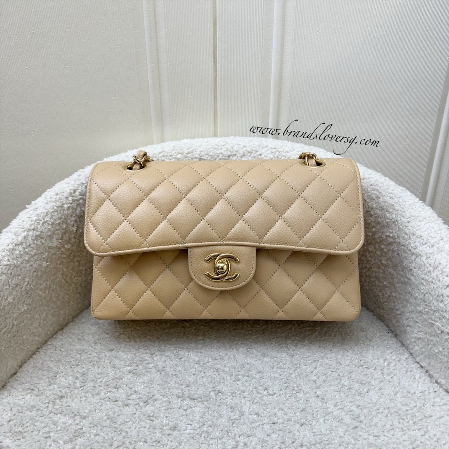 Chanel Small Classic Flap Cf in Beige Caviar and Ghw Handbag