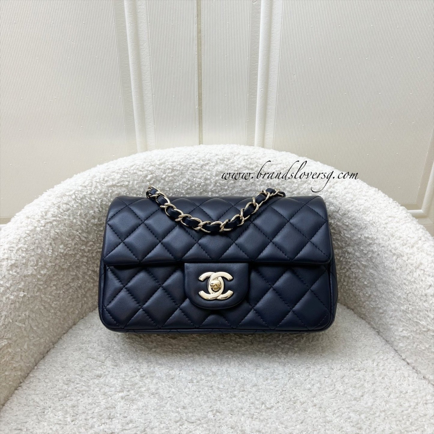 Chanel Classic Mini Rectangular Flap in Navy Lambskin and Lghw Handbag
