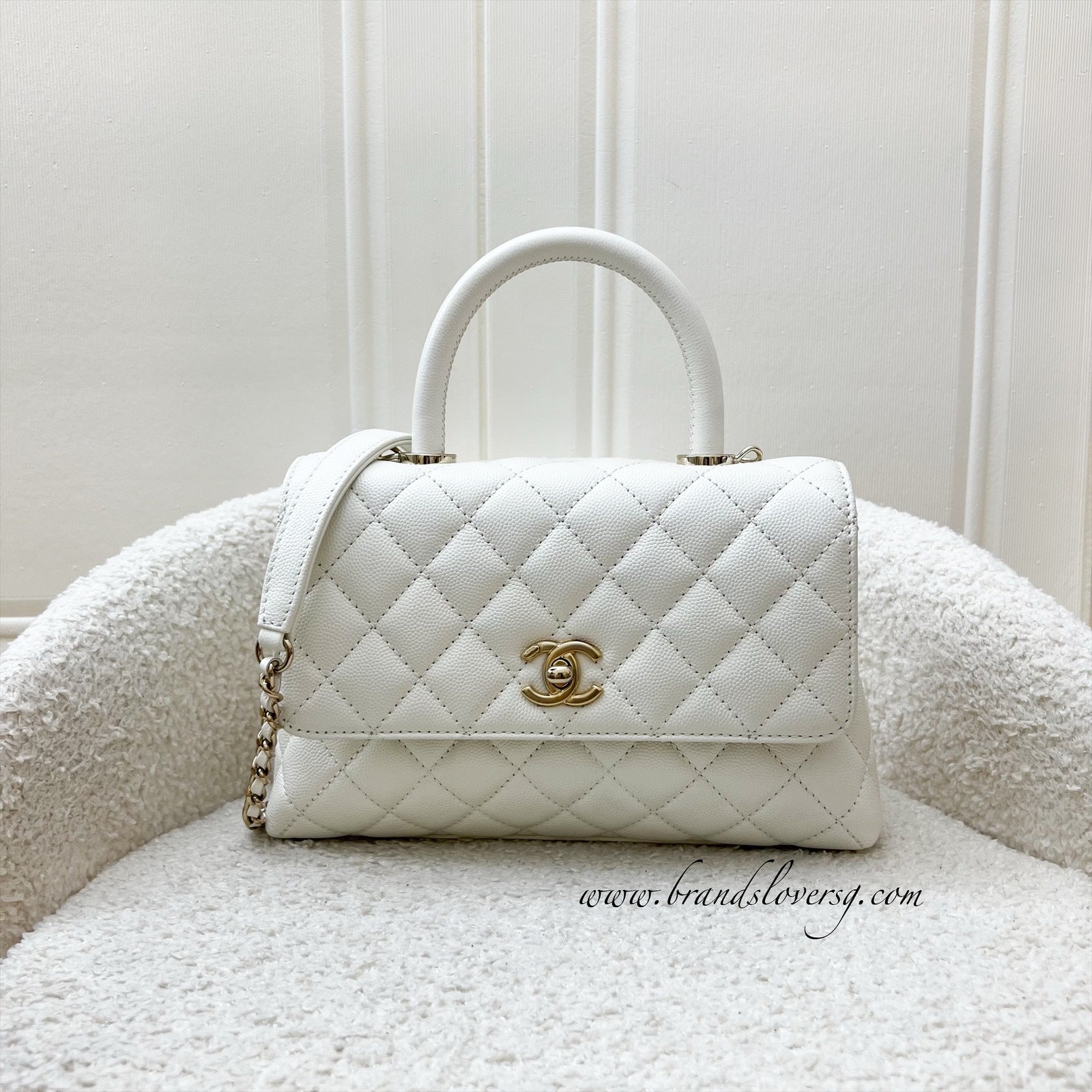 Chanel Small 24CM Coco Handle in White Caviar and Lghw ( ) Handbag