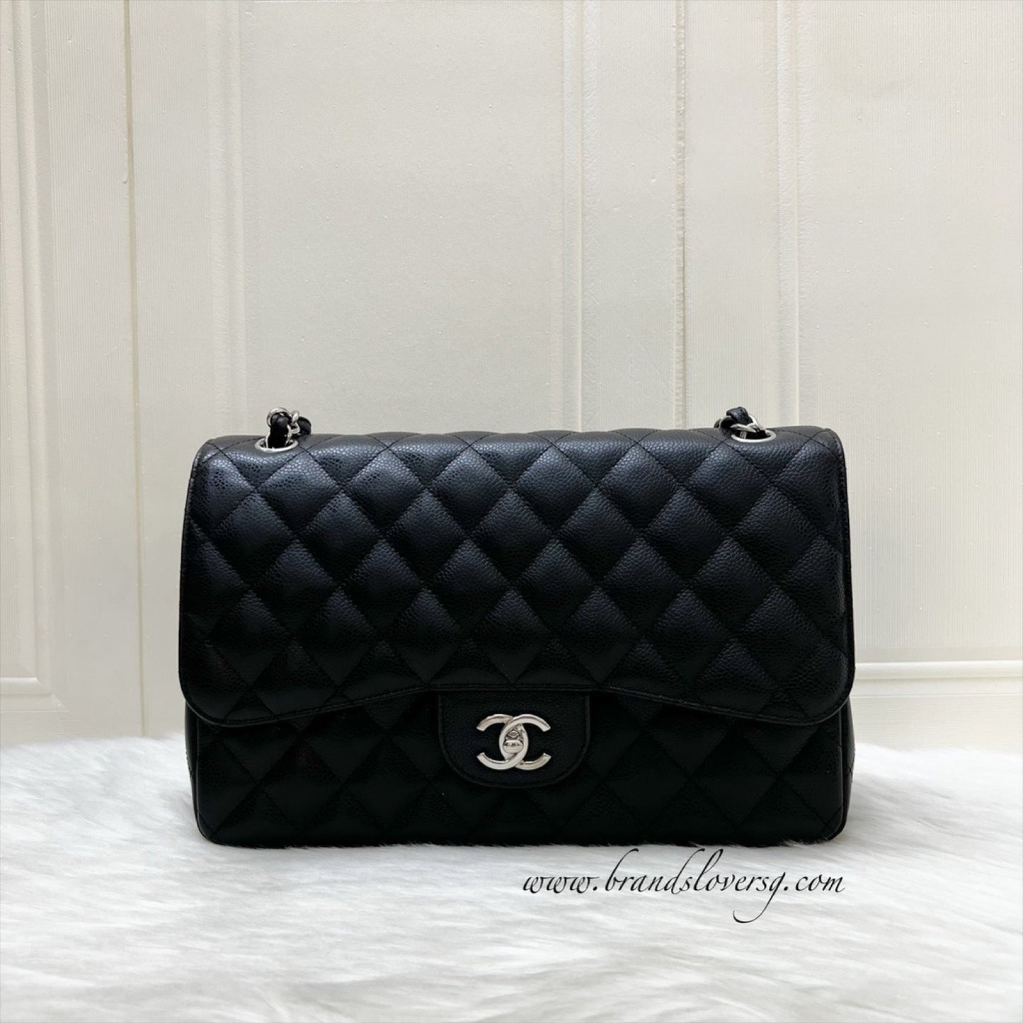 Chanel Jumbo Classic Flap Df in Black Caviar and Shw Handbag