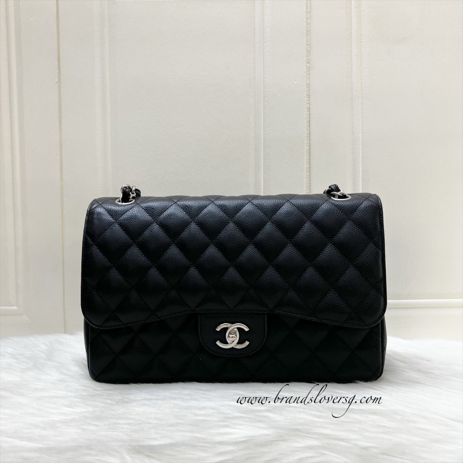 Chanel Jumbo Classic Flap Df in Black Caviar and Shw Handbag