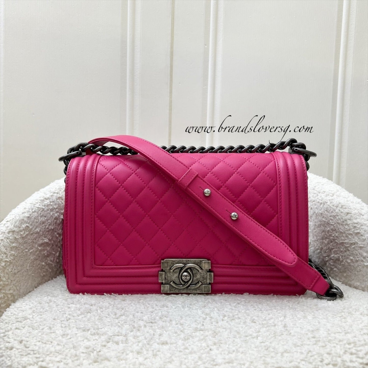 Chanel Medium 25CM Boy Flap in Hot Pink Lambskin and Rhw Handbag