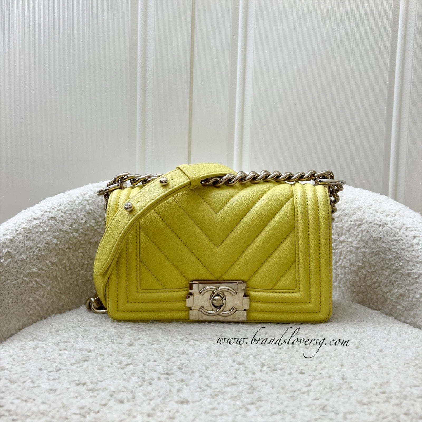 Chanel Small 20CM Boy Flap in Yellow Caviar and Lghw Handbag