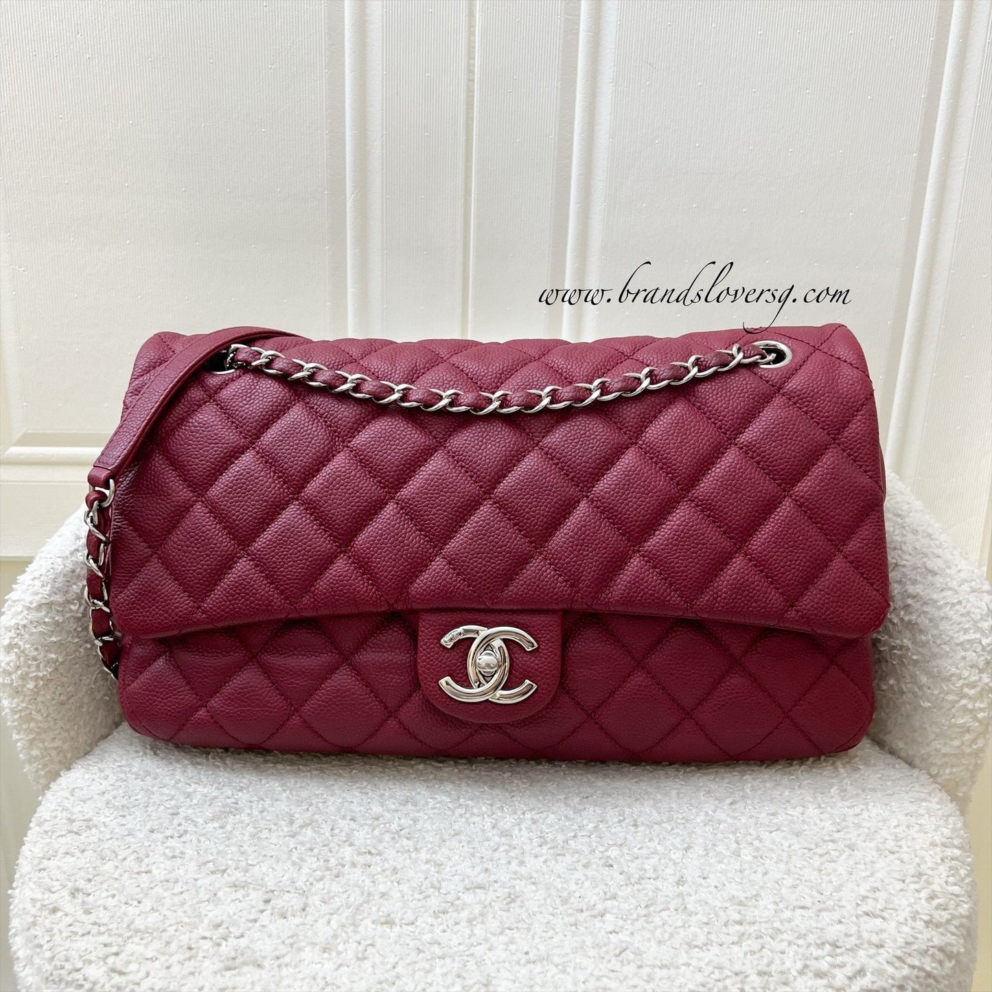 Chanel Easy Caviar Jumbo Flap Bag in Burgundy Red Caviar and Shw