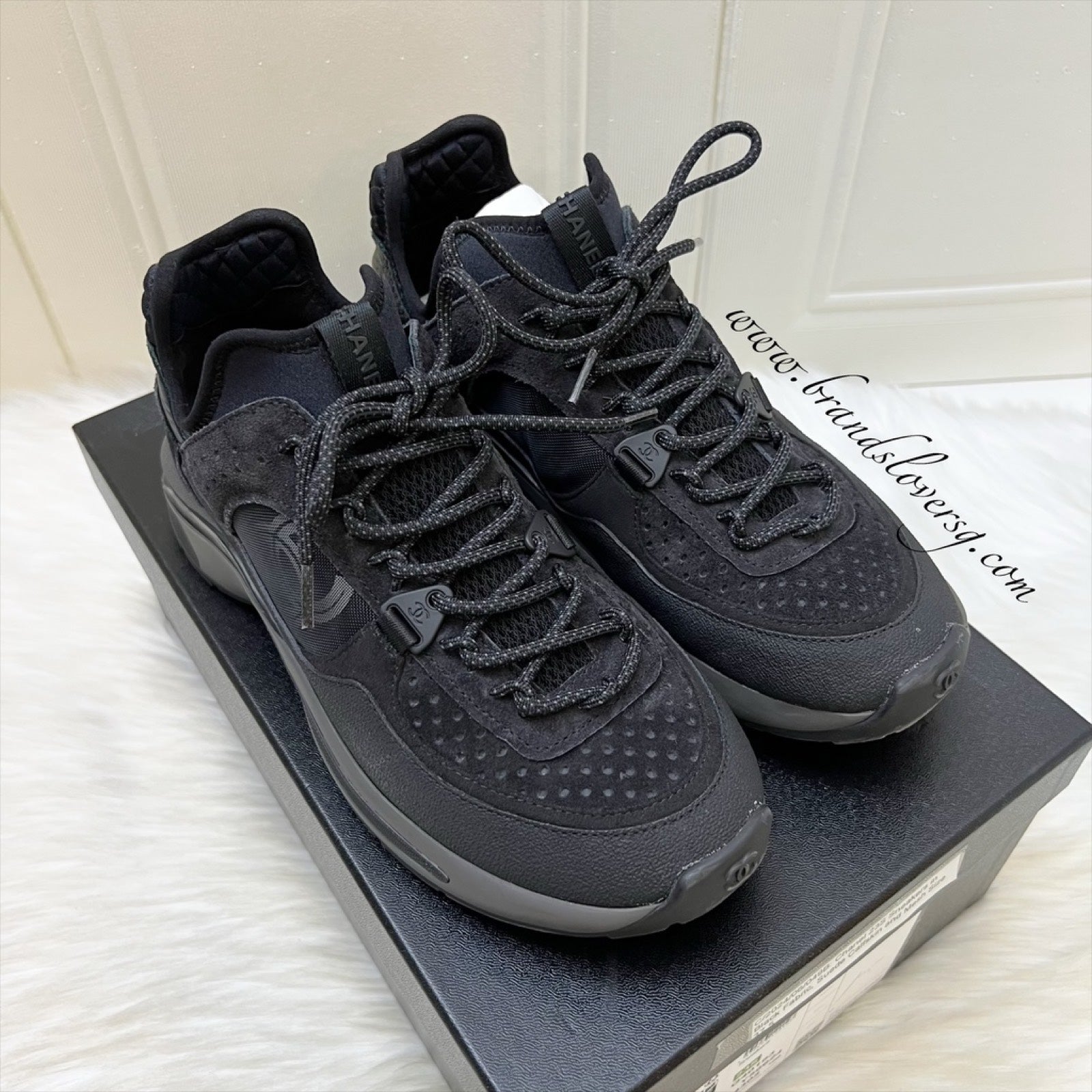 Chanel 23S CC Logo Sneakers in Black Fabric,suede Calfskin and Mesh Size 37.5 for Women