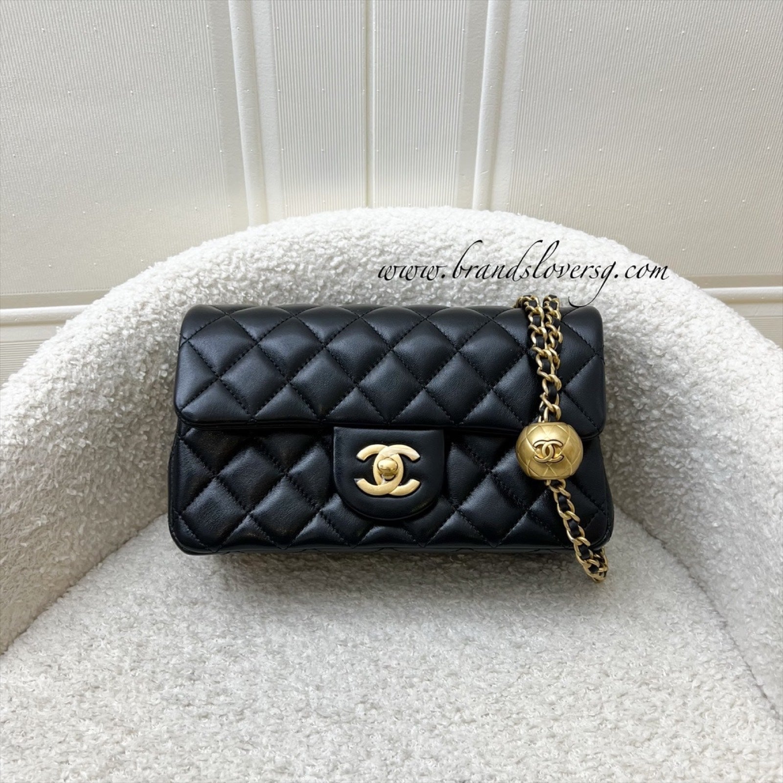 Chanel [Brand New - May ] Pearl Crush Mini Rectangular Flap In 25S Black Stiff Lambskin And Aghw ( ) Bag