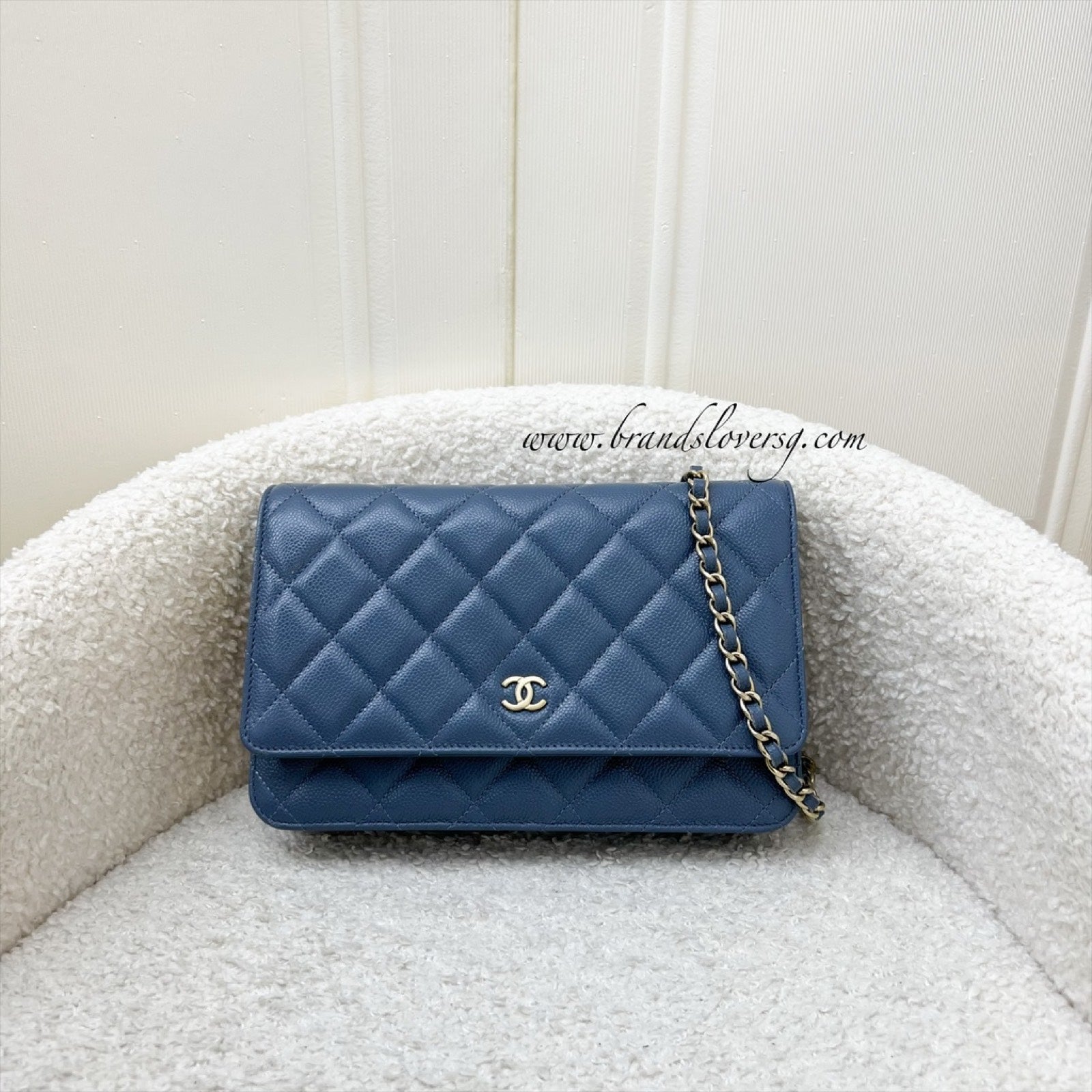 Chanel Classic Wallet On Chain Woc In Blue Caviar And Lghw Bag