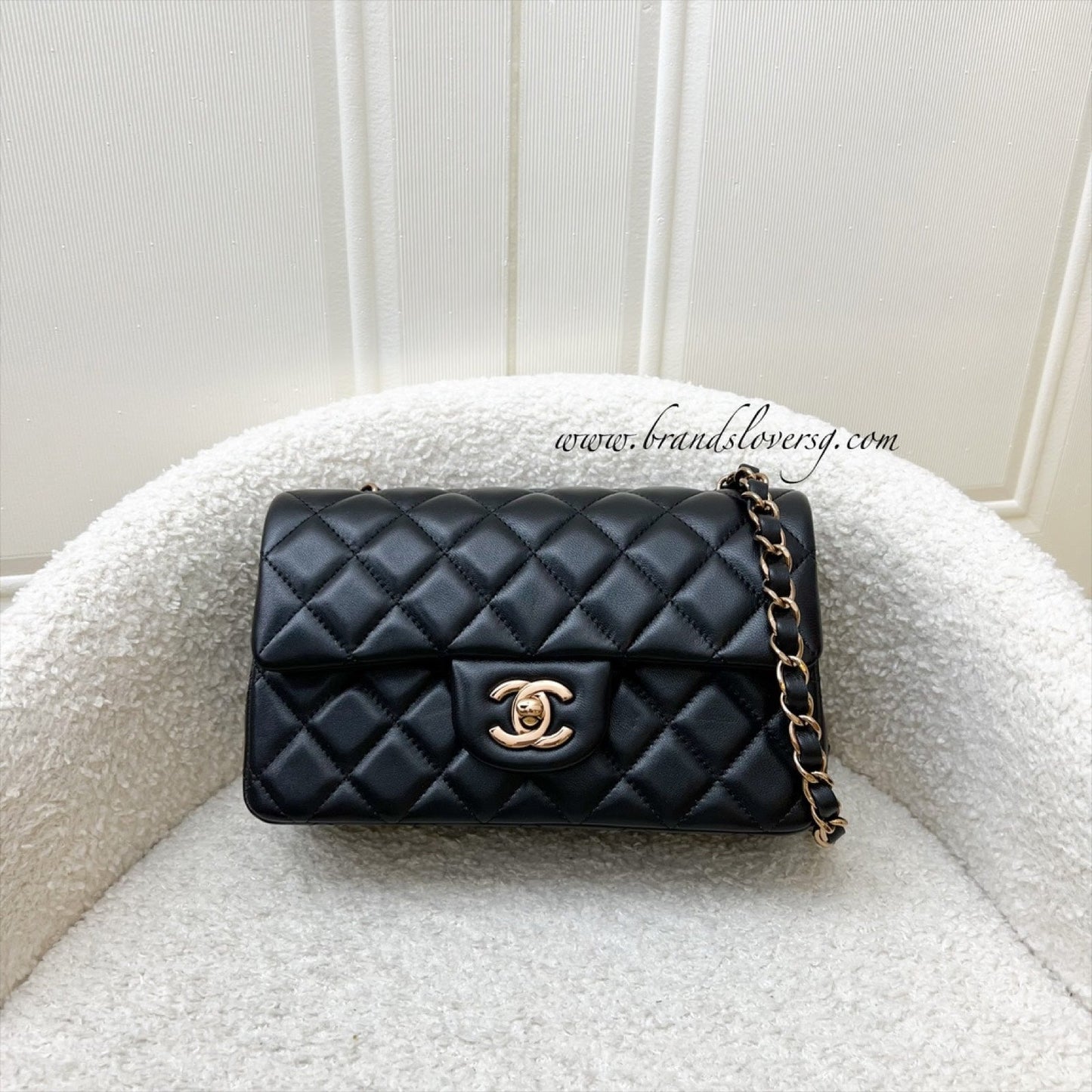 Chanel Classic Mini Rectangular Flap In Black Lambskin And Rose Gold Hw Rghw ( ) Bag