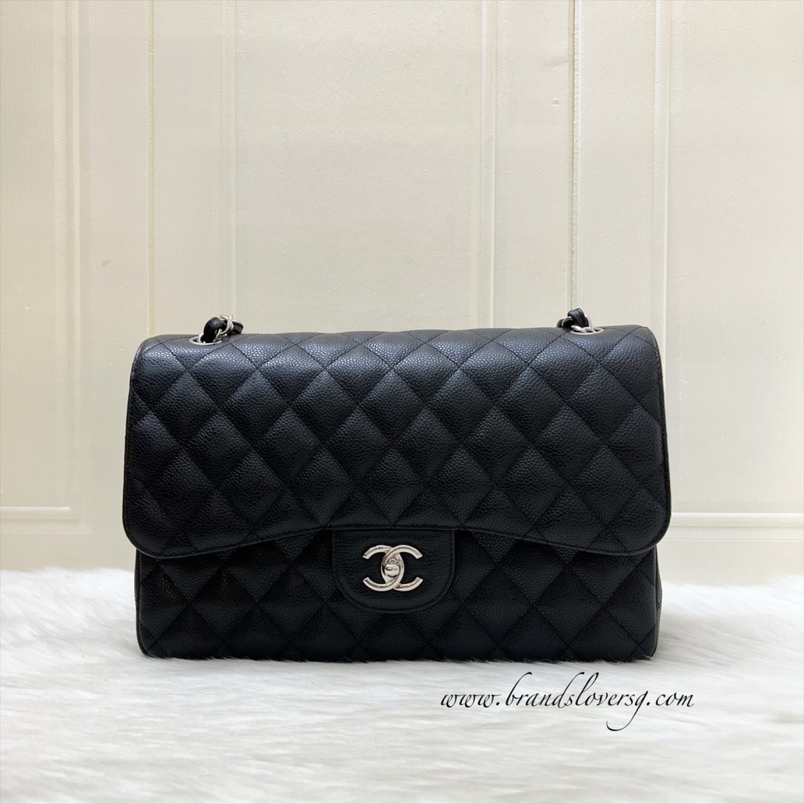 Chanel [Full Set - ] Jumbo Classic Flap Df In Black Caviar And Shw Bag