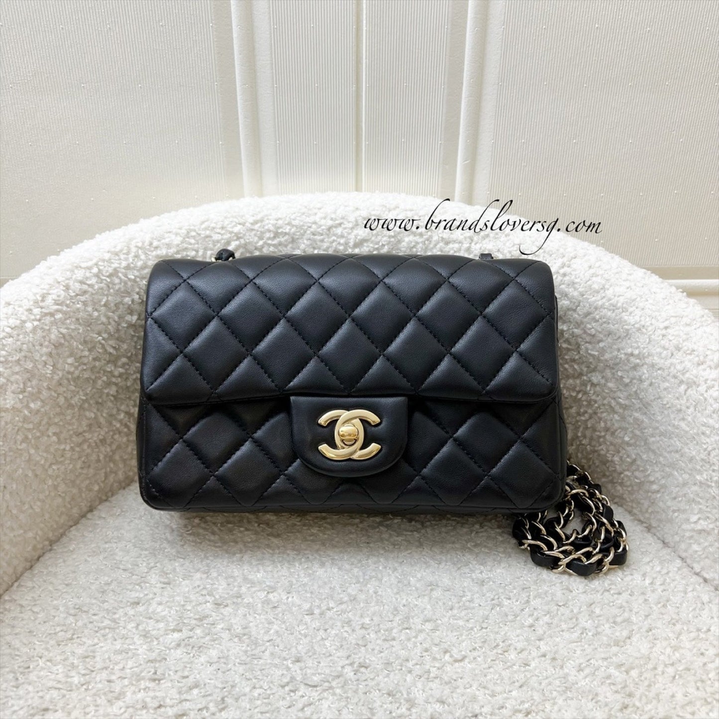 Chanel Classic Mini Rectangle Flap in Black Lambskin and Ghw Handbag