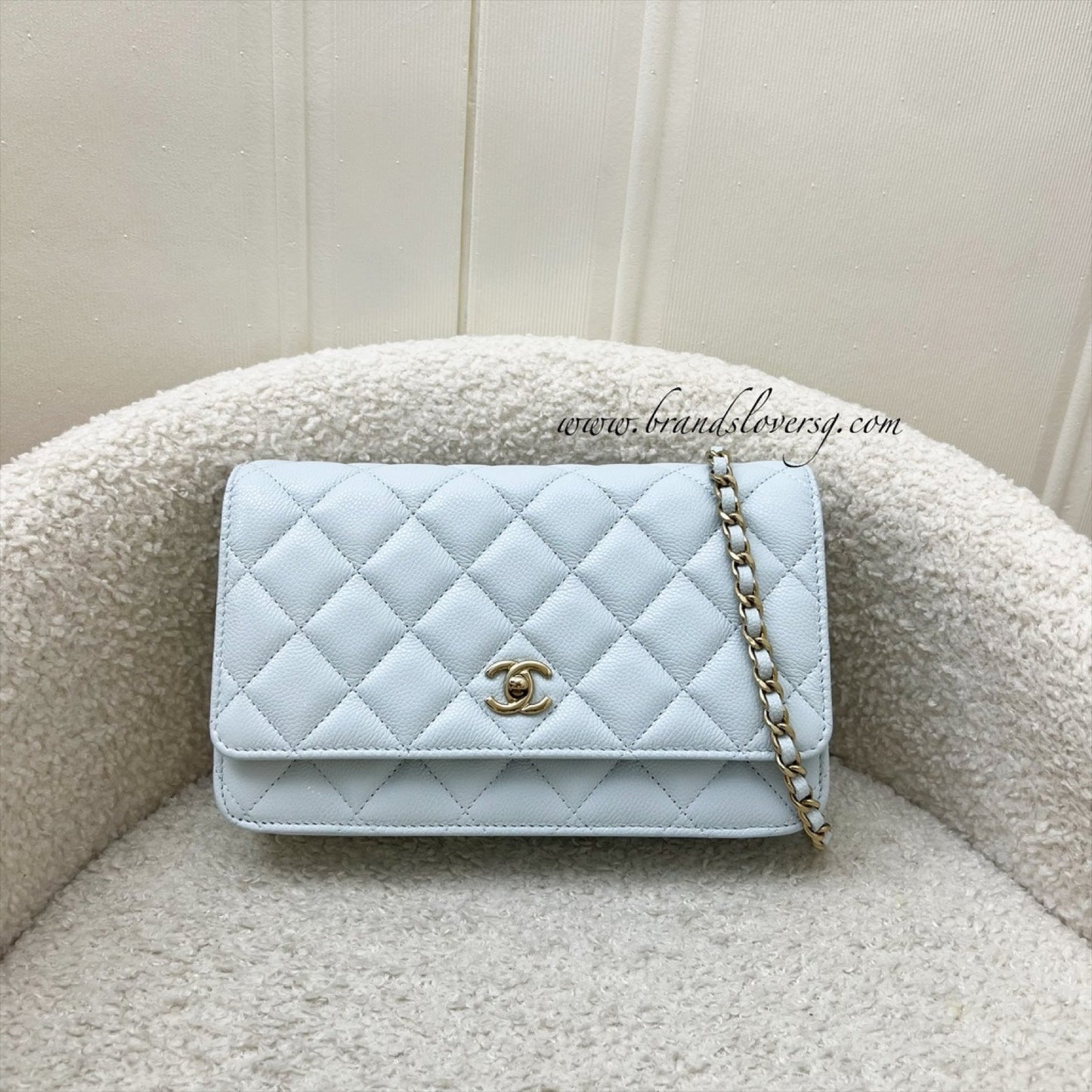 Chanel Classic Wallet On Chain Woc In 25S Baby Blue Caviar And Lghw Bag