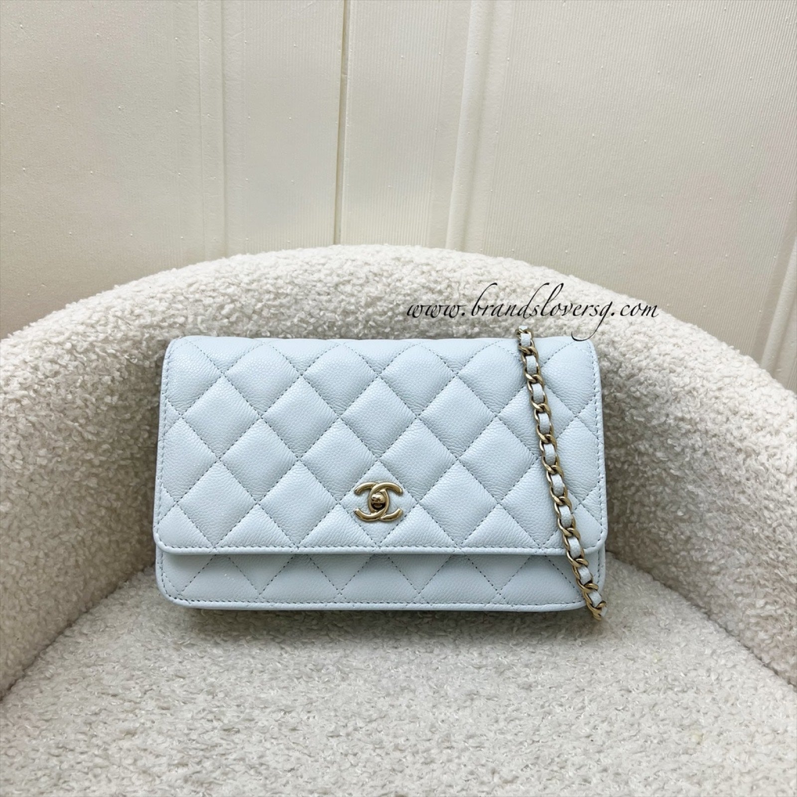 Chanel Classic Wallet On Chain Woc In 25S Baby Blue Caviar And Lghw Bag