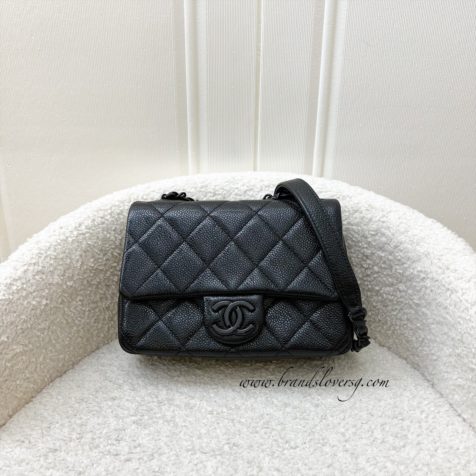 Chanel Incognito So Black Square Mini Flap In Black Caviar And Bhw Bag