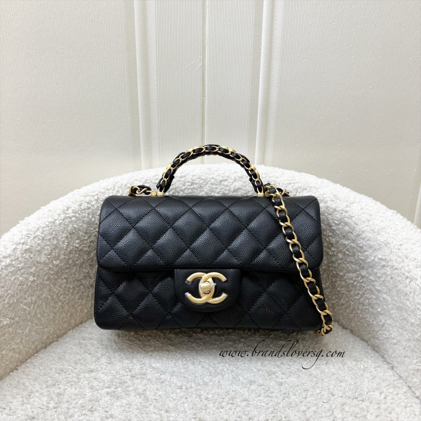 Chanel [brand New] 25B Top Handle Mini Rectangular Flap in Black Caviar and Aghw ( ) Handbag