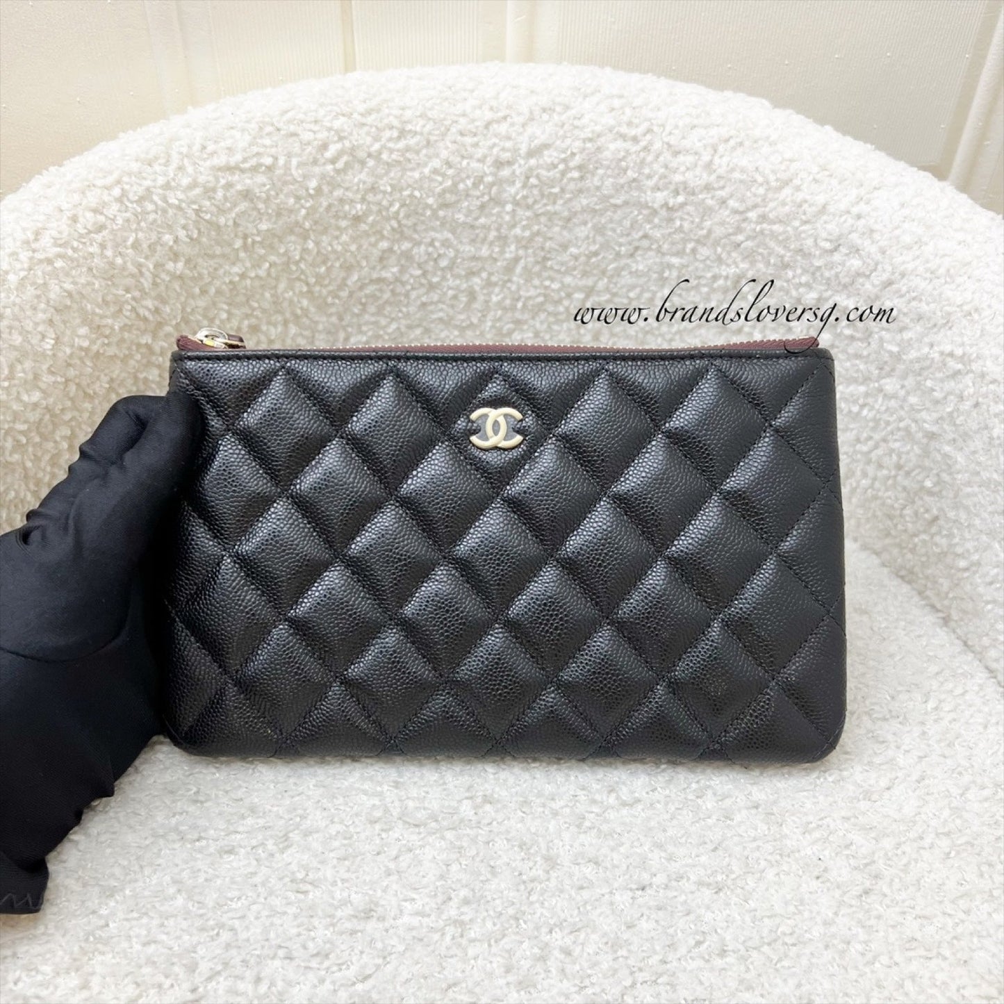 Chanel Classic Small O-Case Pouch In Black Caviar And Lghw Bag
